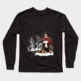 Christmas English Shepherd With Scarf In Winter Forest Long Sleeve T-Shirt